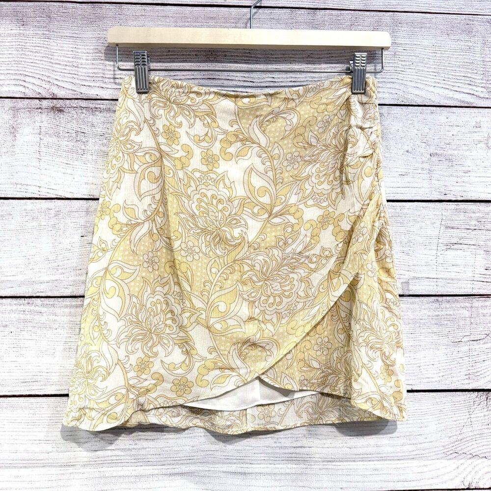 Sage The Label Yellow Floral Wrap Mini Skirt Boho Summer High Waist Skirt Small